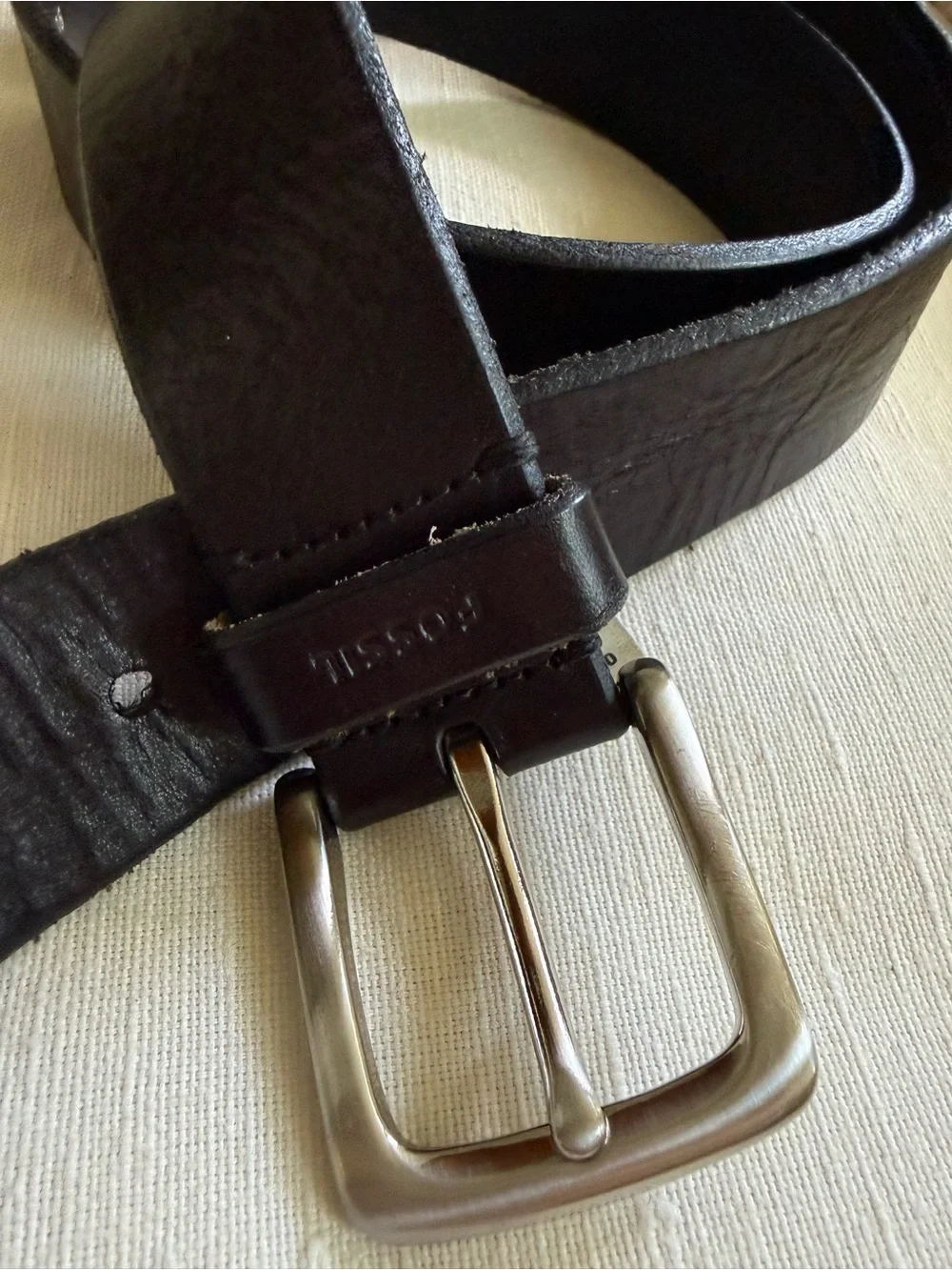 Fossil Black Leather Men's Belt with Silver Buckle size 36 can be unisex